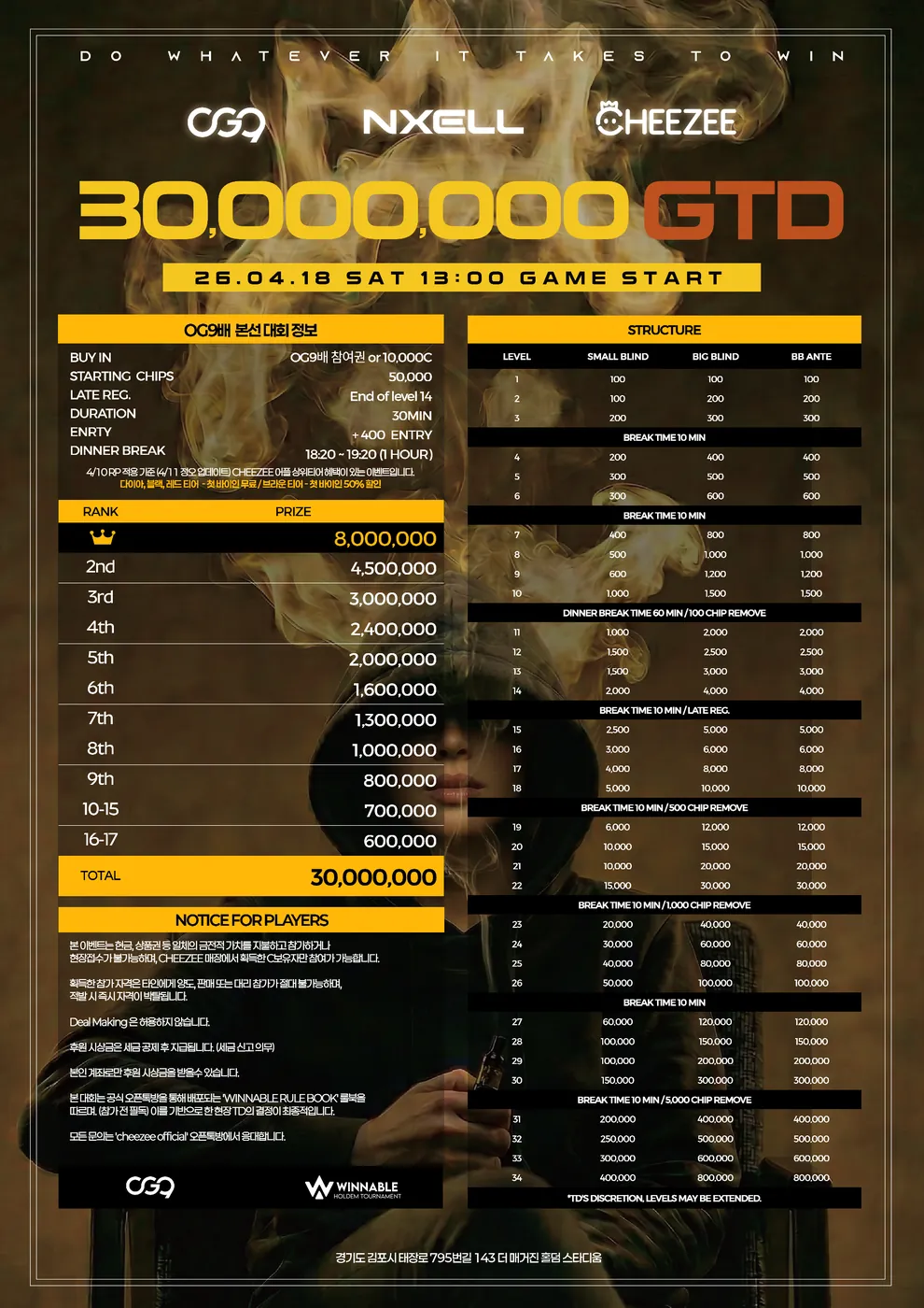 OG9배 본선 대회 · OG9 × NXELL × CHEEZEE — Official event poster